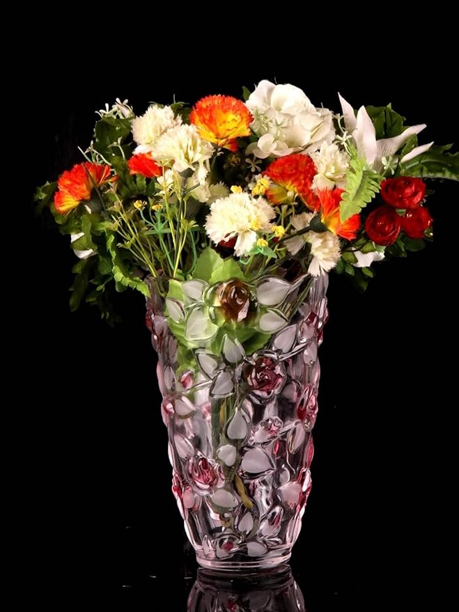 Glass Flowers Vase 9.3 inch Tall, Unique Crystal Vases for Tables Centerpieces, Vintage Rose Large Vases Christmas Thanksgiving Gifts