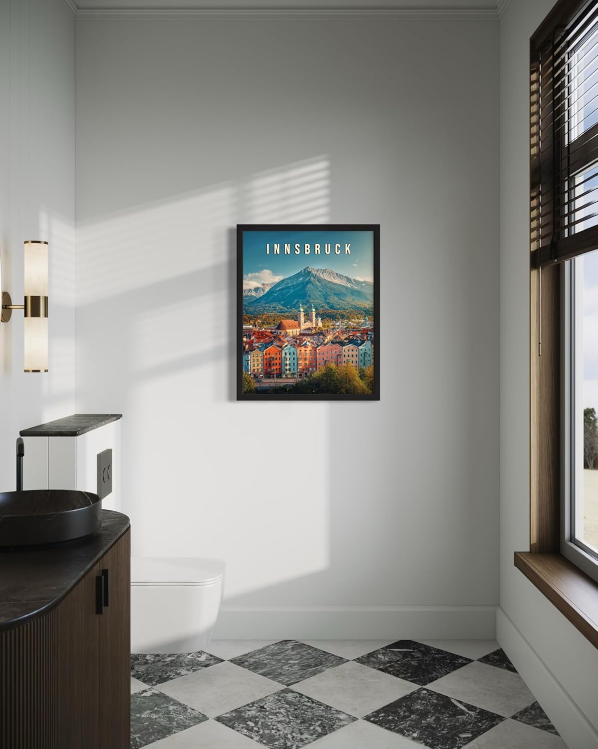 Innsbruck, Austria Art Print Poster, Europe Vintage City Retro Photography Skyline Travel Bedroom Bathroom Living Room Decor 183 (Innsbruck, Austria, 24 x 36 inches, Black Frame)