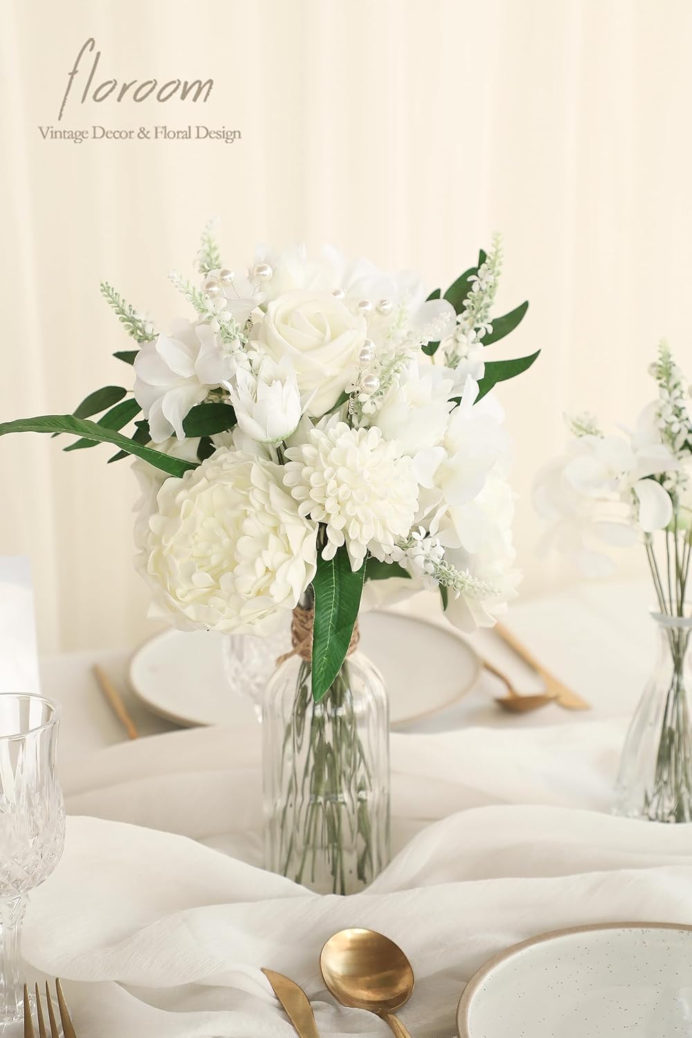 Floroom Artificial Greenery Stems Box Set, 76pcs with 6 Kinds of Faux Greenery Flowers Picks for DIY Bridal Bouquets Wedding Floral Arrangement Table Centerpieces, Green & White