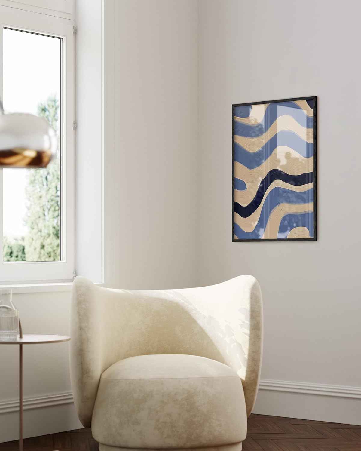 HAUS AND HUES Modern Abstract Wall Art - Blue and Green Living Room Art, Modern Artwork for Walls, Minimalist Picture for Living Room(Blue Abstract Pattern 4, Black Frame, 24x36)