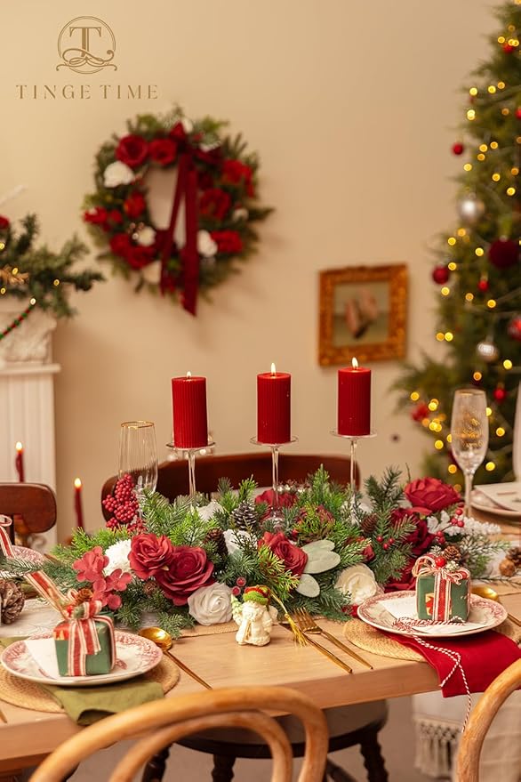 TINGE TIME Artificial Flowers Poinsettia Faux Flowers Bulk for DIY Bridal Wedding Bouquets Baby Shower Centerpiece Table Home Decorations