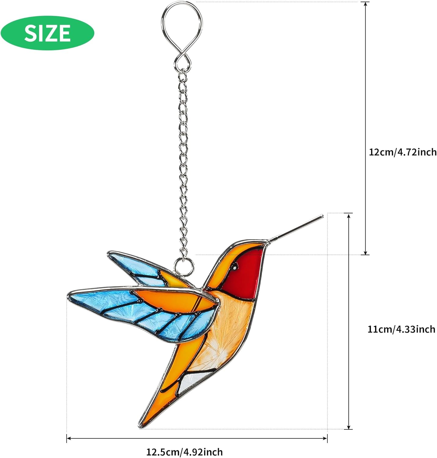 Handmade Stained Glass Hummingbird Hanging Ornament - Colorful 4.3x4.9 Inch Window/Garden Decor for Mom, Grandma, Mother's Day - Patio, Home, Wedding Decorations (Blue Wings)
