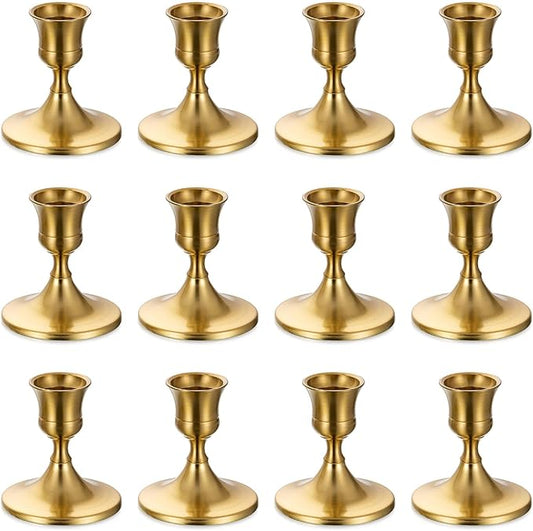 Sziqiqi Candlestick Holders Taper Candle Holders - Gold Candle Stick Candle Holder Bulk Decorative Table Centerpiece for Wedding Reception Christmas Dinner Bridal Showers Party Decor Pack of 12