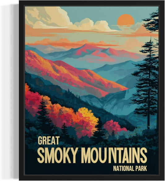 Great Smoky Mountains National Park Art Print Poster, Vintage Retro Pop Art Travel Wall Art Bedroom Bathroom Living Room Decor 185 (Great Smoky Mountains, 11 x 14 inches, Unframed)