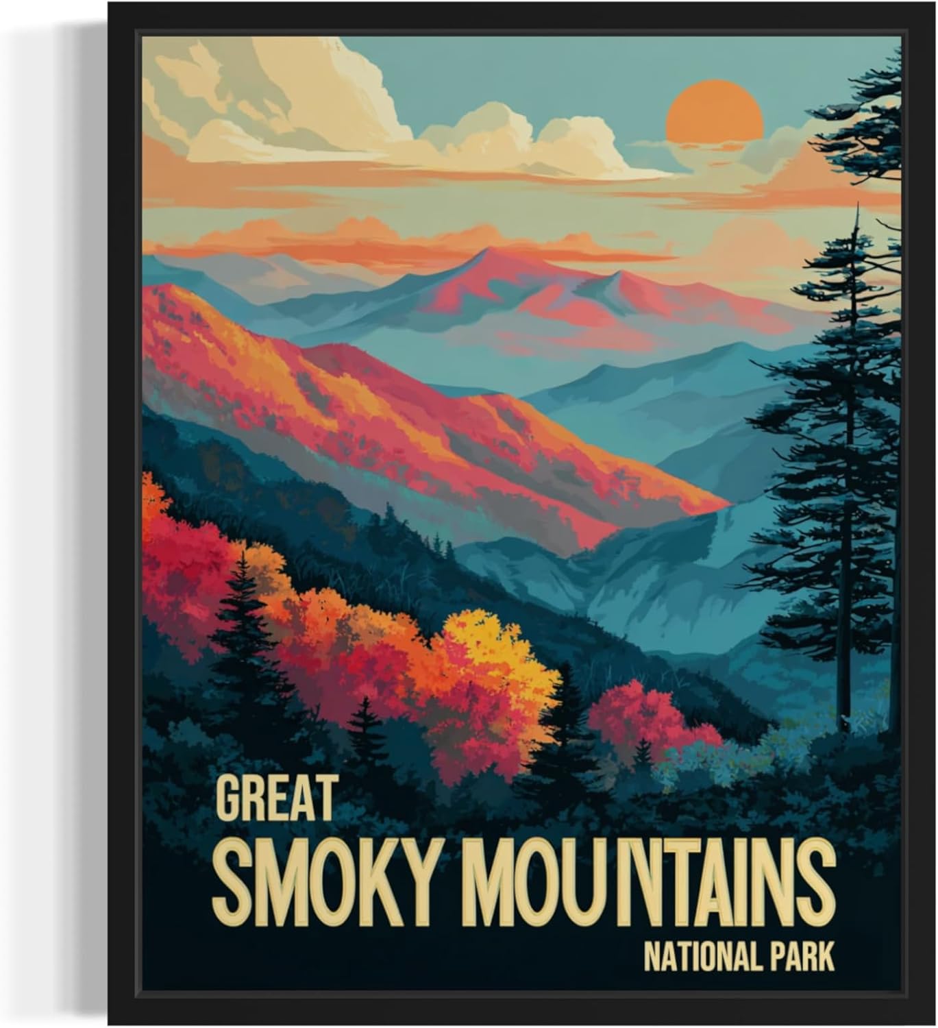 Great Smoky Mountains National Park Art Print Poster, Vintage Retro Pop Art Travel Wall Art Bedroom Bathroom Living Room Decor 185 (Great Smoky Mountains, 16 x 20 inches, Unframed)