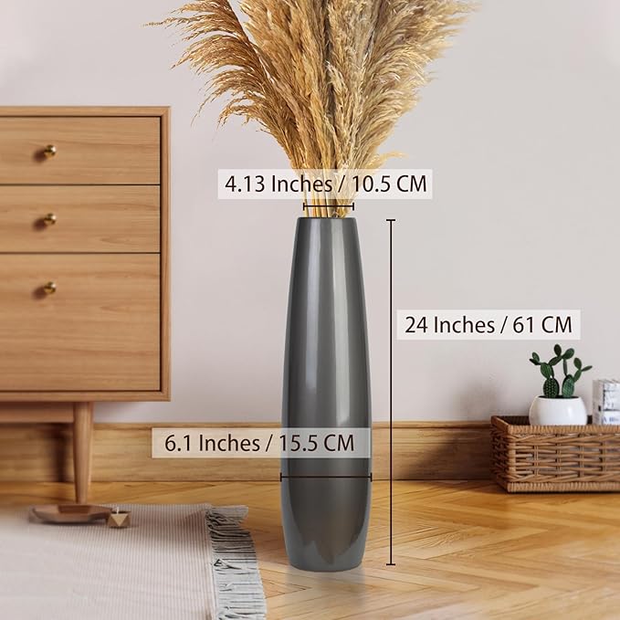 Silvery Ceramic Tall Floor Vase,24 Inch Large Modern Flower Vases for Home Décor,Wicker Big Floor Vase Decorations for Farmhouse, Living Room,Bedroom,Standing Plastic Vase Decorative Tall