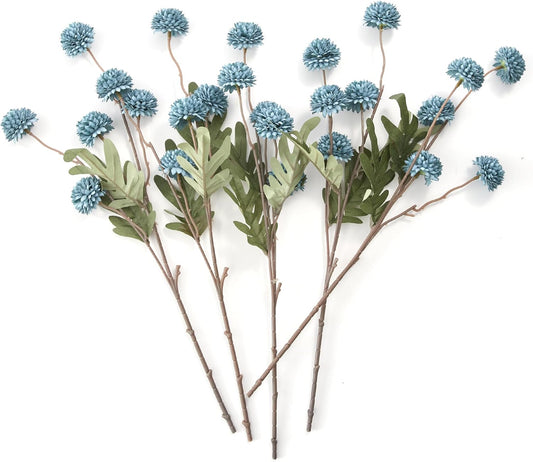 InnoGear Silk Flowers Pompon Mums Artificial Flowers, 5pcs 25 Heads Fake Mini Chrysanthemums with Long Stems Bulk Faux Kiku Flower for Decoration Memorial DIY Wedding Bouquets Centerpieces, Dusty Blue