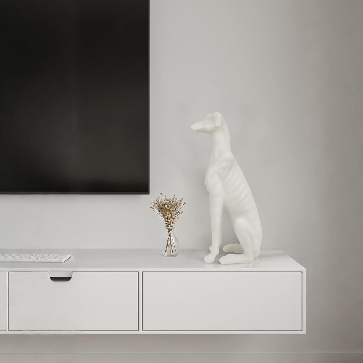 Greyhound Sculpture, White Resin Dog Statue for Home Decor, Coffee Table, Entryway Table, Bookshelf, Living Room, Gifts for Dog Lovers Housewarmings, 14.5 Inch Tall