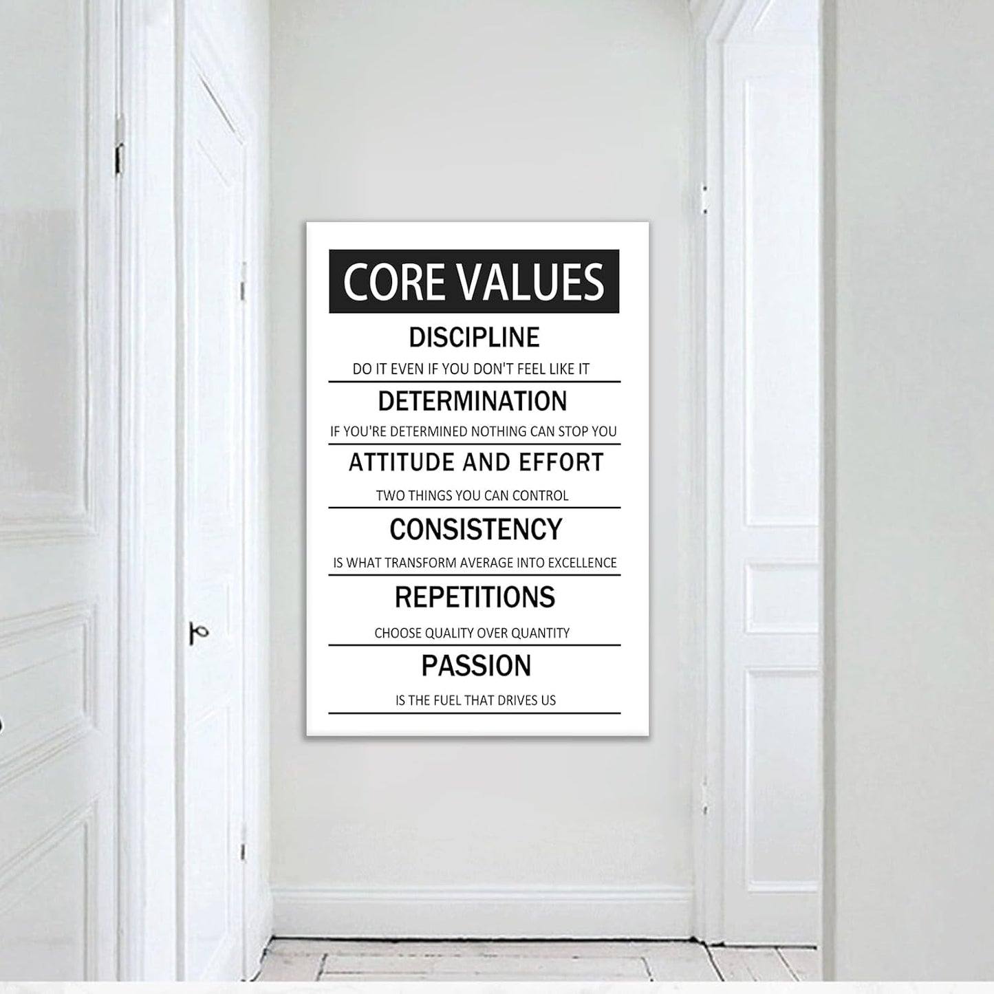 Core Values Motivational Wall Art Canvas Poster Black and White Inspirational Painting Print Artwork for Living Room Office Gym Modern Home Wall Decor Artwork Framed Ready to Hang [24''W x 36''H]
