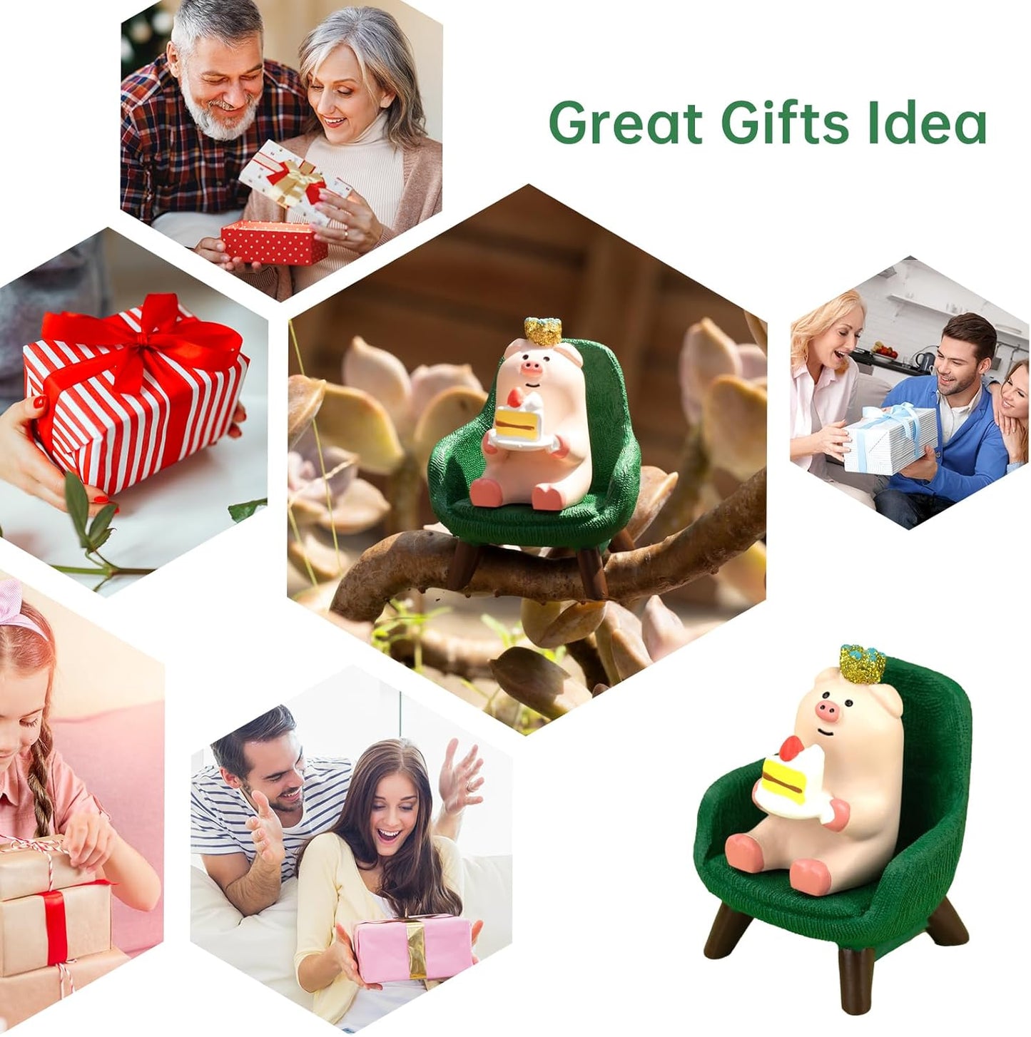 Cute Mini Pig Eating Cake Resin Figurine Apply to for Office, Home Decoration Perfect for Pig Lovers - Green Sofa