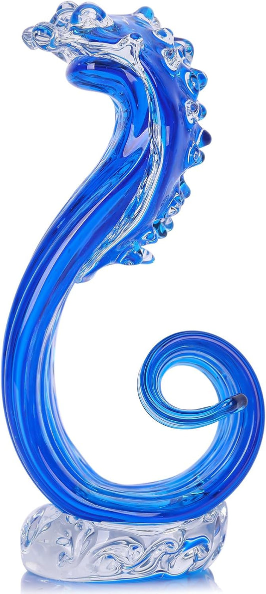LCCCK Blue Glass Beach House Decor, Hand Blown Ocean Wave Decorate, Tall Blue Glass Sculpture Home Decor, Ocean Wave Fused Art Figurines, for Sea Art Beach Coastal Nautical Office Surfers Gifts