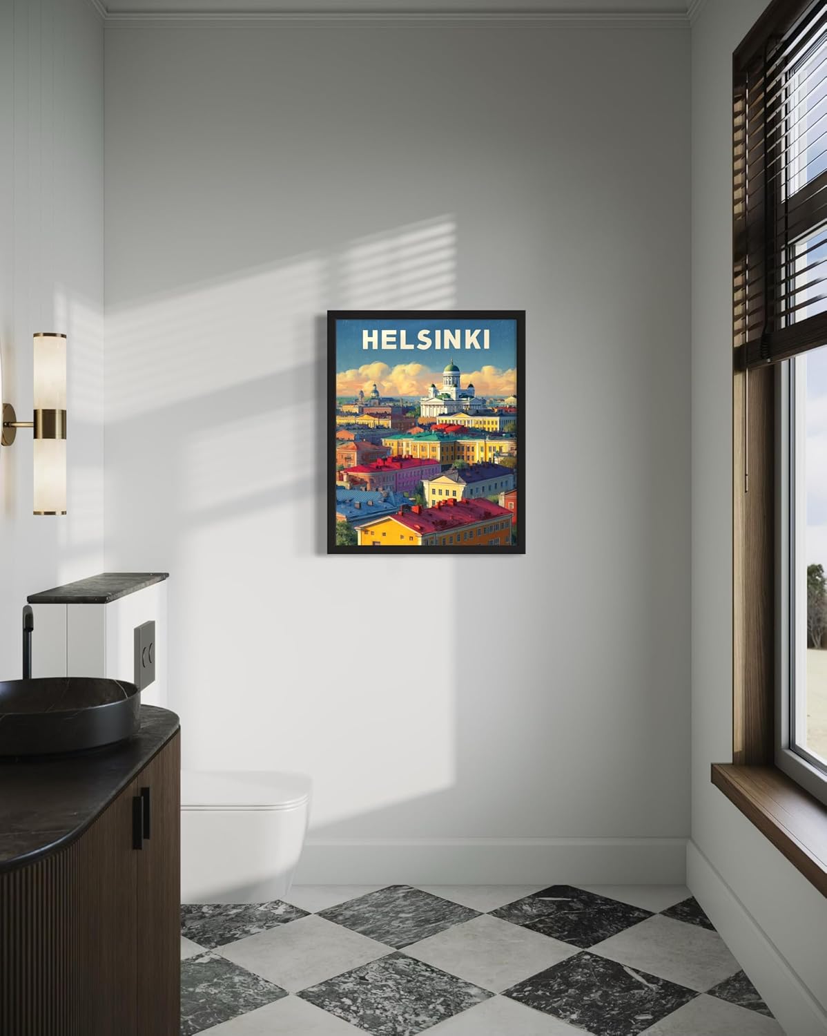 Helsinki, Finland Art Print Poster, Europe Vintage City Retro Photography Skyline Travel Bedroom Bathroom Living Room Decor 183 (Helsinki, Finland, 24 x 36 inches, Black Frame)