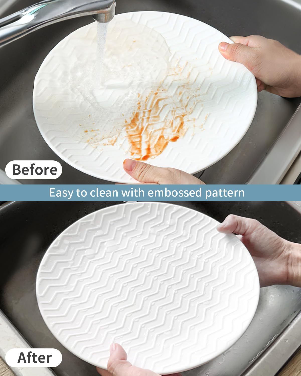 Hasense Dinner Plates, 10 Inch Ceramic Dishes Set of 4 for Kitchen, Embossed Porcelain Plates for Restaurant, Microwave Oven and Dishwasher Safe, Colorful