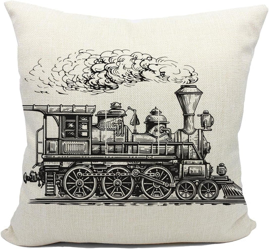 Mancheng-zi Train Pillow, Train Decor Pillow Covers 18x18, Train Pillow Cushion, Train Themed Room Decor, Gifts for Train Lovers,Train Gifts for Men, Train Decor Linen Cushion Cover