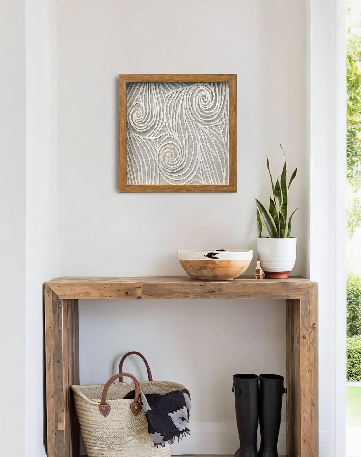 FOLKOR 12" Neutral Abstract Wall Art for Hallway Entryway, 3D Rice Paper Shadow Box Art Decor for Boho Living Room Bedroom Decoration, Maximalist Artwork Gift for Mom Grandmother Sister Friend