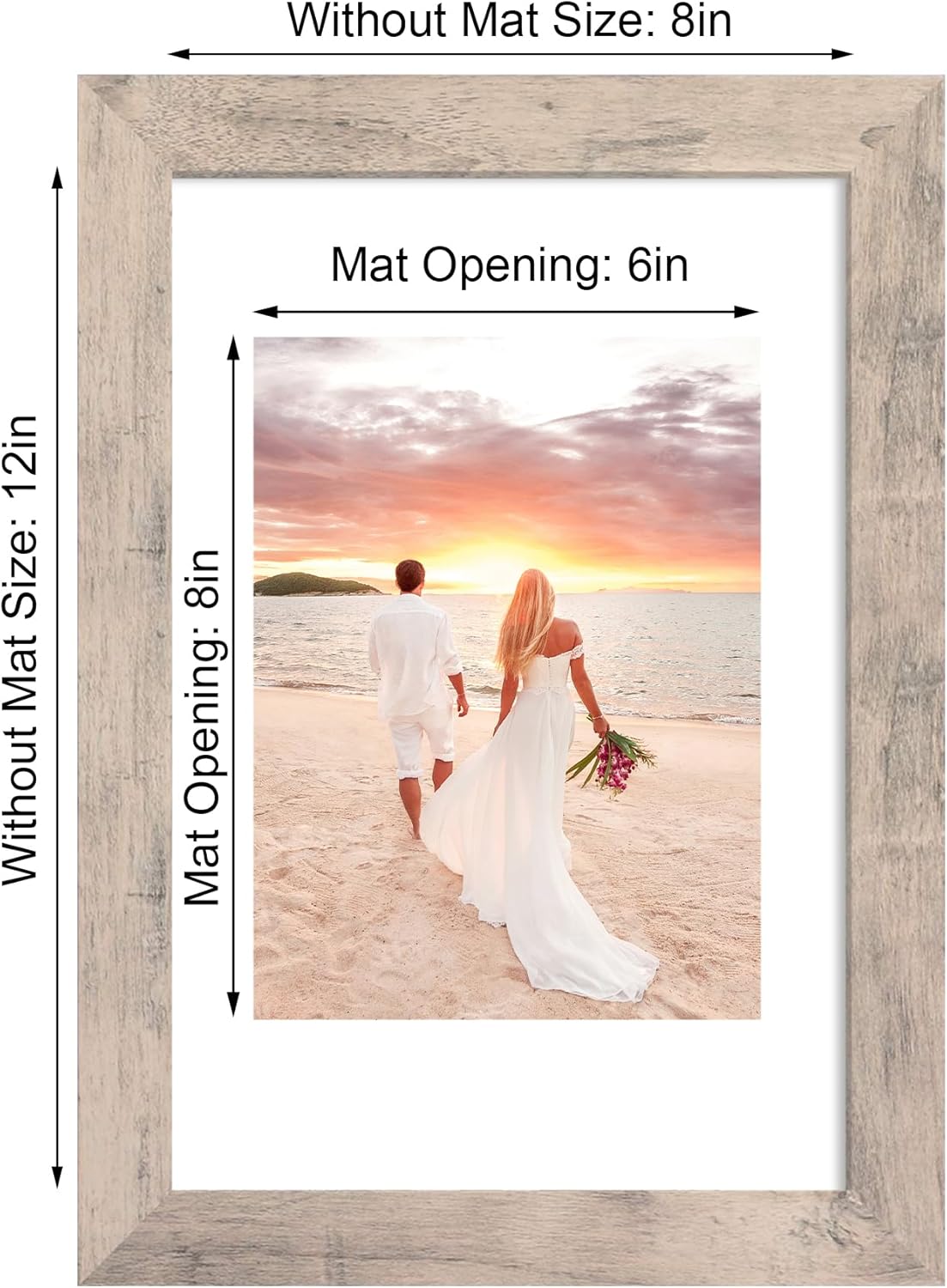 iRahmen 8x12 Picture Frame Set of 4 with High Definition Glass, Smoke Gray Frame Display 6x8 Picture with Mat or 8 x 12 Without Mat, Wood Rustic Photo Frames for Tabletop Display and Wall Mounting