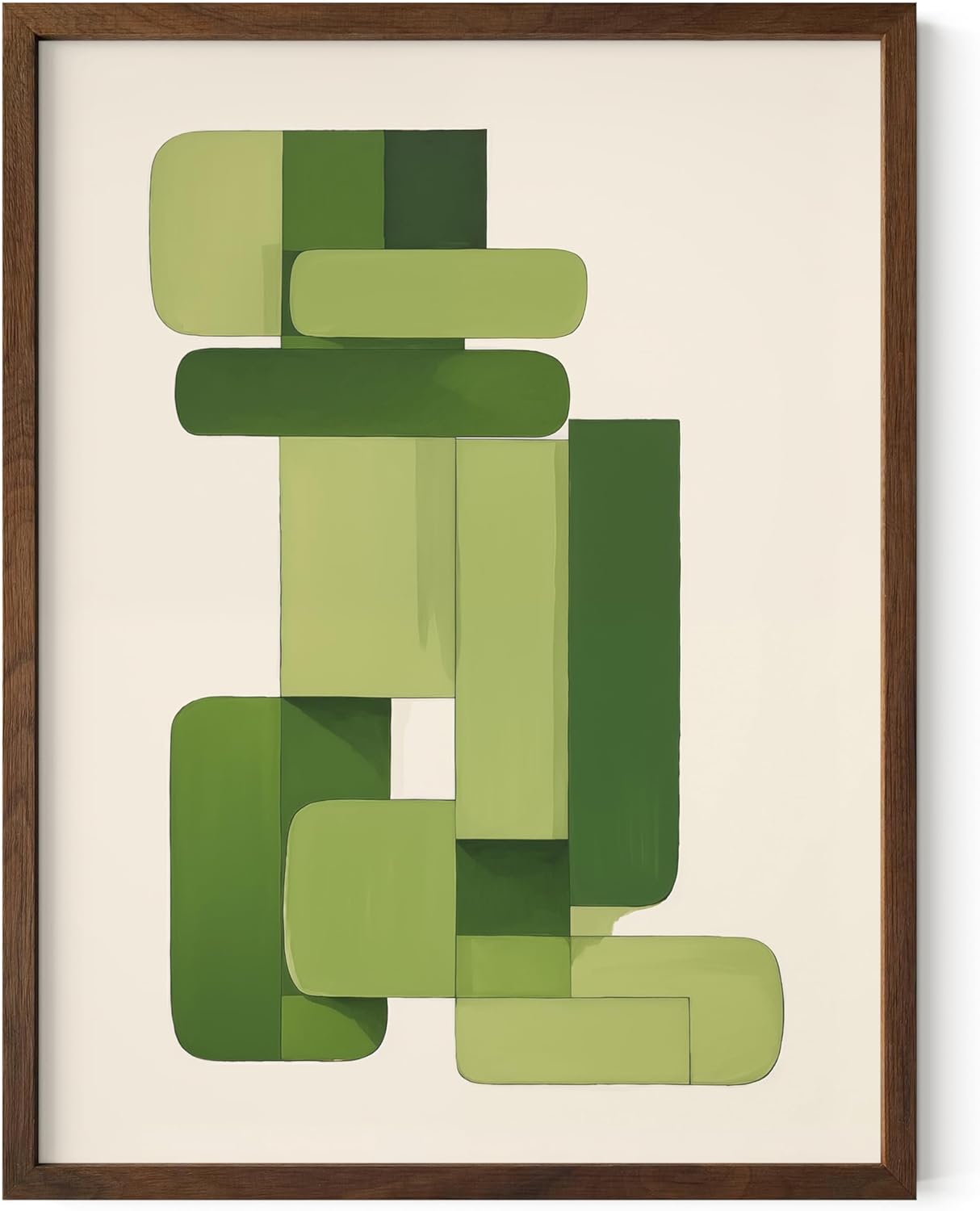 HAUS AND HUES Modern Abstract Wall Art - Blue and Green Living Room Art, Modern Artwork for Walls, Minimalist Picture for Living Room(Green Geometric, Walnut Frame, 12x16)