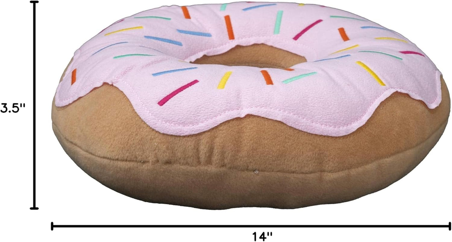 MABEL HOME Throw Pillow 14", Donut, 3D Digital Print Decorative Comfortable Soft Plush Funny Food Shaped Pillow, Seat Pad Cushion for Couch, Chair, Floor, Sofa (Pink)