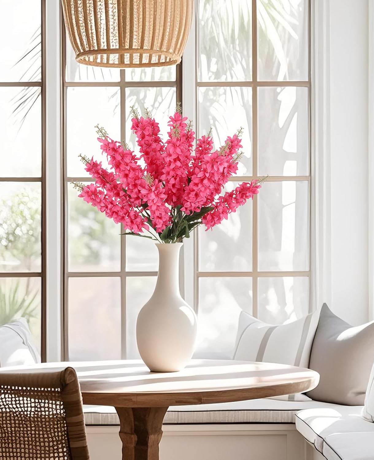 IPOPU 5PCS Artificial Silk Delphinium 34.2inch Fake Rose Red Delphinium Lifelike Hyacinth Flower Faux Flowers for Home Wedding Floral Arrangement Table Centerpiece Decor(Rose Red)