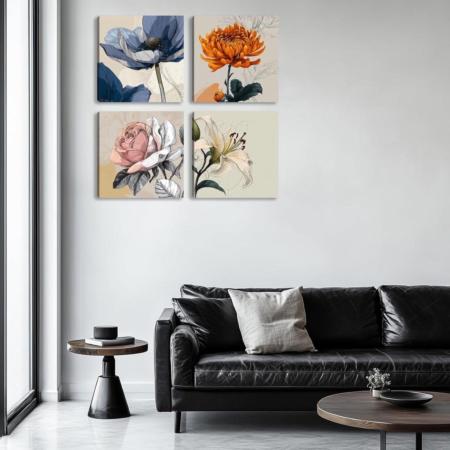 Framed Botanical Wall Art for Living Room Rustic Boho Floral Canvas Paintings Prints Flower Pictures for Farmhouse Hallway Bedroom Dining Room Bathroom Office Wall Decor ArtWork for Wall