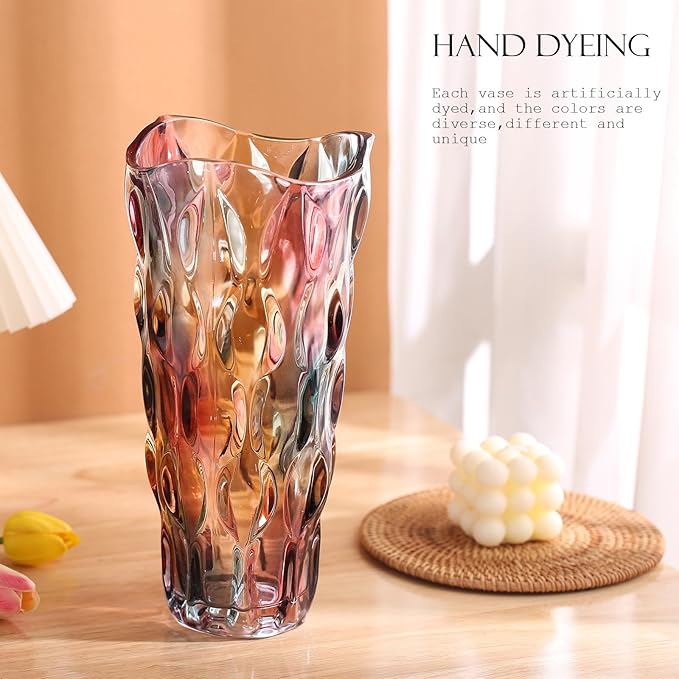 11.6" High Thickened Colorful Glass Flower Vase for Home Decor, Dining Wedding Table Office Holiday Party Centerpiece Decoration