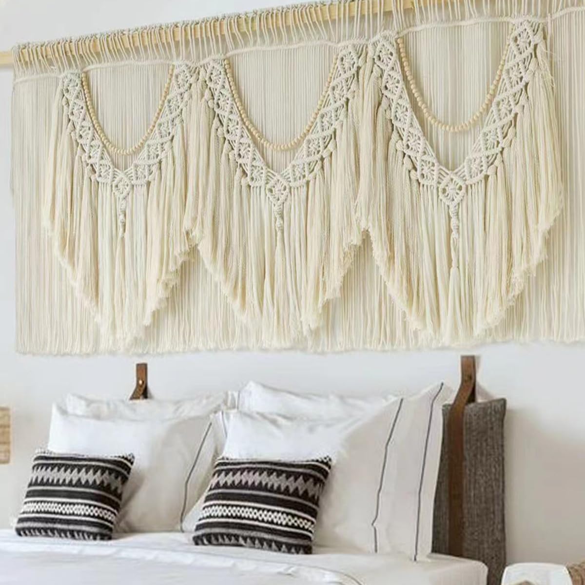 IOWER Macrame Wall Decor 75" W x 35" L Extra Large Macrame Wall Hanging Craftsmanship Boho Wall Decor