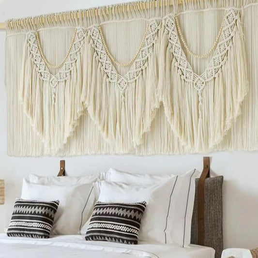 IOWER Macrame Wall Decor 75" W x 35" L Extra Large Macrame Wall Hanging Craftsmanship Boho Wall Decor
