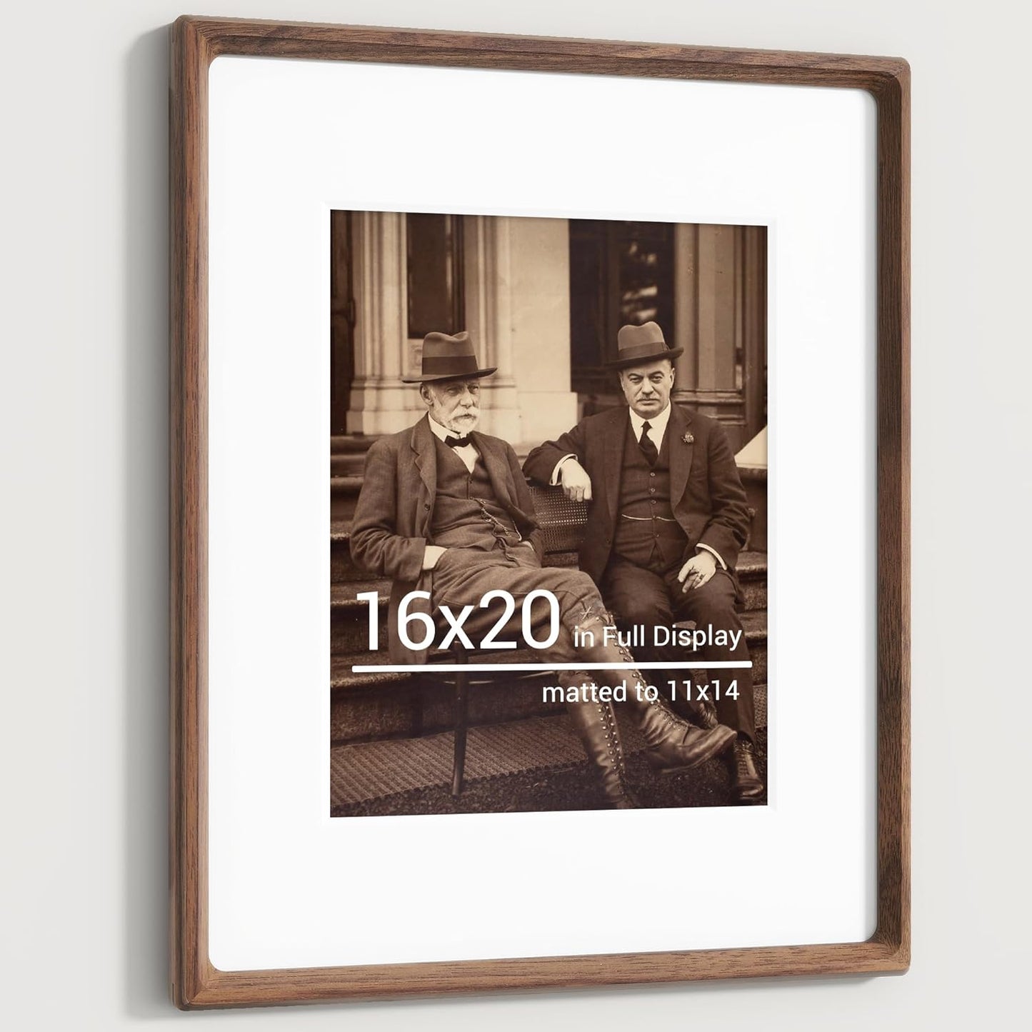 Heimlove 16x20 Picture Frames Natural Walnut,Original Wood Hand Make Crafted Poster Frame with Mat to 11x14 Graduation Picture Display,Family Picture,Wedding Picture,Photo,Document Wall Mounted