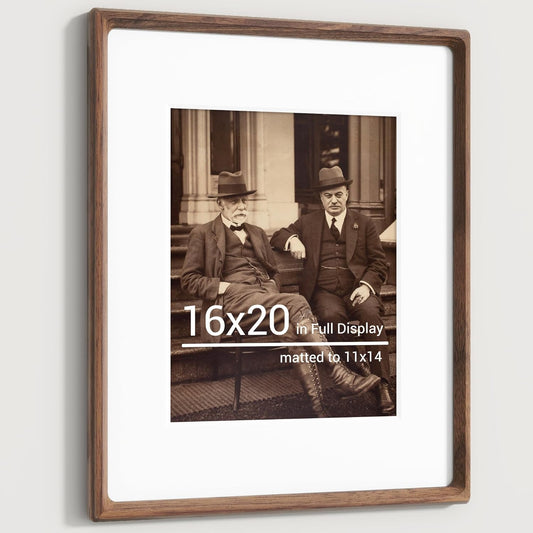 Heimlove 16x20 Picture Frames Natural Walnut,Original Wood Hand Make Crafted Poster Frame with Mat to 11x14 Graduation Picture Display,Family Picture,Wedding Picture,Photo,Document Wall Mounted