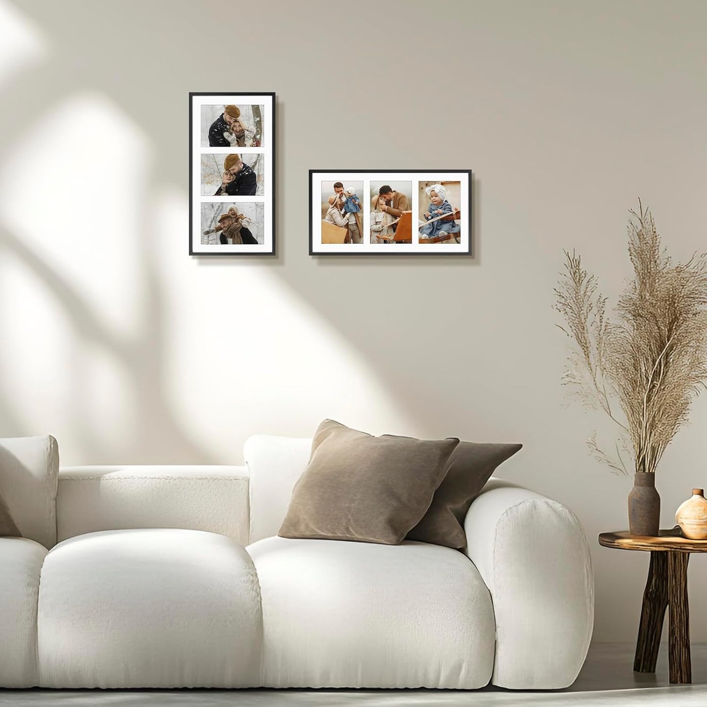 Frametory - 7x14 Aluminum Collage Picture Frame - Display 4x6 Pictures with 3 Openings Mat - Real Glass Front - Horizontal/Vertical Wall Mount - Black 1 Pack