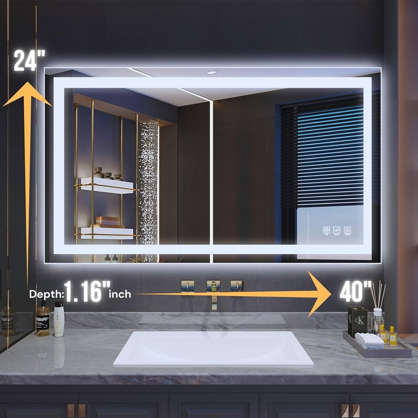 LED Bathroom Mirror 40"x 24",Front Lit and Backlit Bathroom Mirror with Lights,Stepless Dimmable,Anti-Fog, Shatter-Proof, Memory, 3 Colors Lighted Vanity Mirror (Horizontal/Vertical)