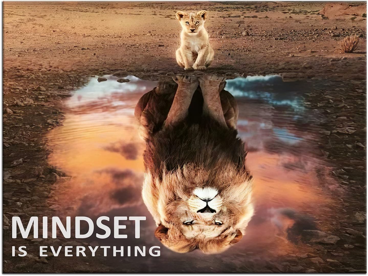 Inspirational Wall Art Mindset is Everything Pictures Motivational Painting Prints on Canvas Modern Inspiring Entrepreneur Quotes Lion Posters Artwork for Office Classroom Home Decor [40''W x 30''H]