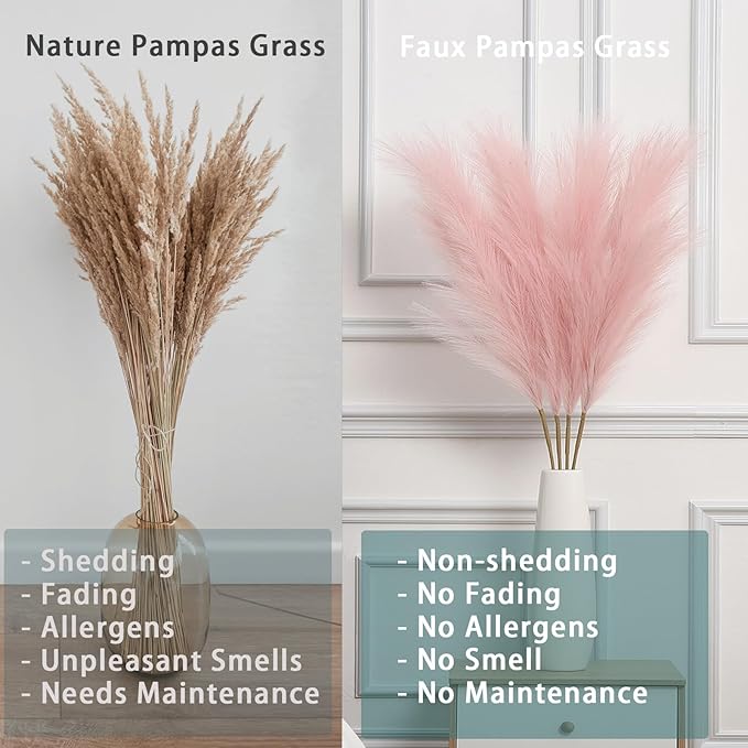 38" Faux Pampas Grass - 10 Stem Tall Pink Decor Artificial Fluffy Pampas Grass for Boho Home Wedding & Mothers Day