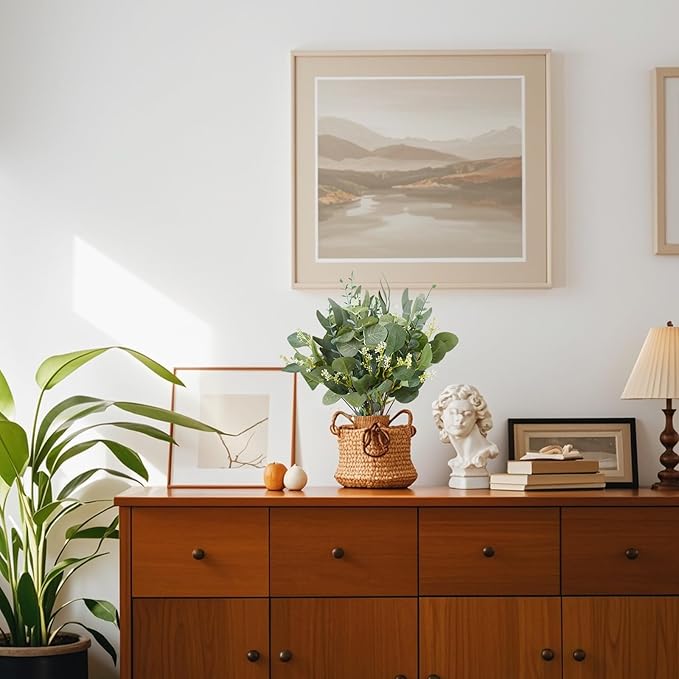 120 Pcs 4 Kinds Mixed Eucalyptus Leaves Stems Bulk Artificial Silver Dollar Leaves Picks Dried Eucalyptus Bundle Faux Spray for Wedding Vase Bouquet Floral Arrangement