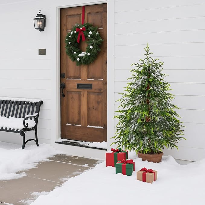 4.2 FT Real Touch Norfolk Pine Christmas Tree - Christmas Decorations - Artificial Shrubs Fake Potted Plants Faux Bushes for Christmas Decorations Outdoor Indoor Home Front Porch Decor