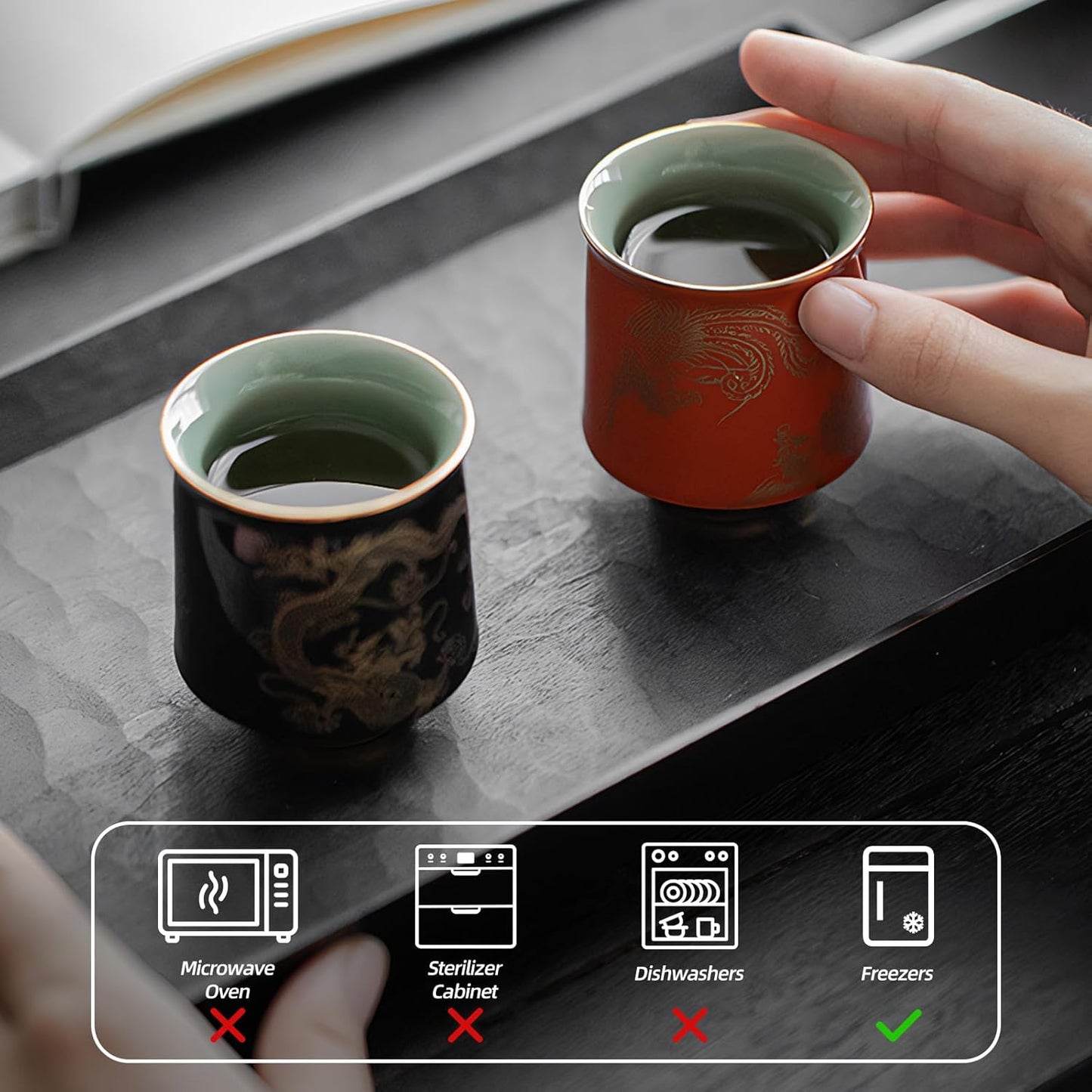 KAMMAK Ceramic Tea Cups Small, Cute Vintage Coffee Cup Set of 2, Porcelain Teacups Espresso Mug, 2.6oz Hand Painted Chinese Afternoon Tea Party Mugs, Birthday Gift for Women Men, Spring Beauty