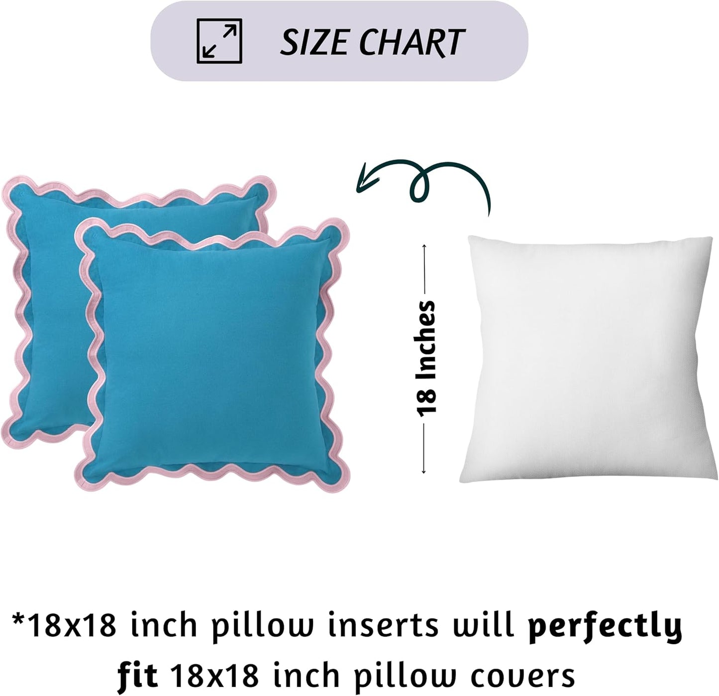 Folkulture Throw Pillow Covers | (18 x 18) Set of 2 Scallop Pillow Cover | Decorative Pillow Covers | Accent Throw Pillows or Outdoor Pillow | Cotton Pillow Covers Standard Size | Blue Throw Pillows