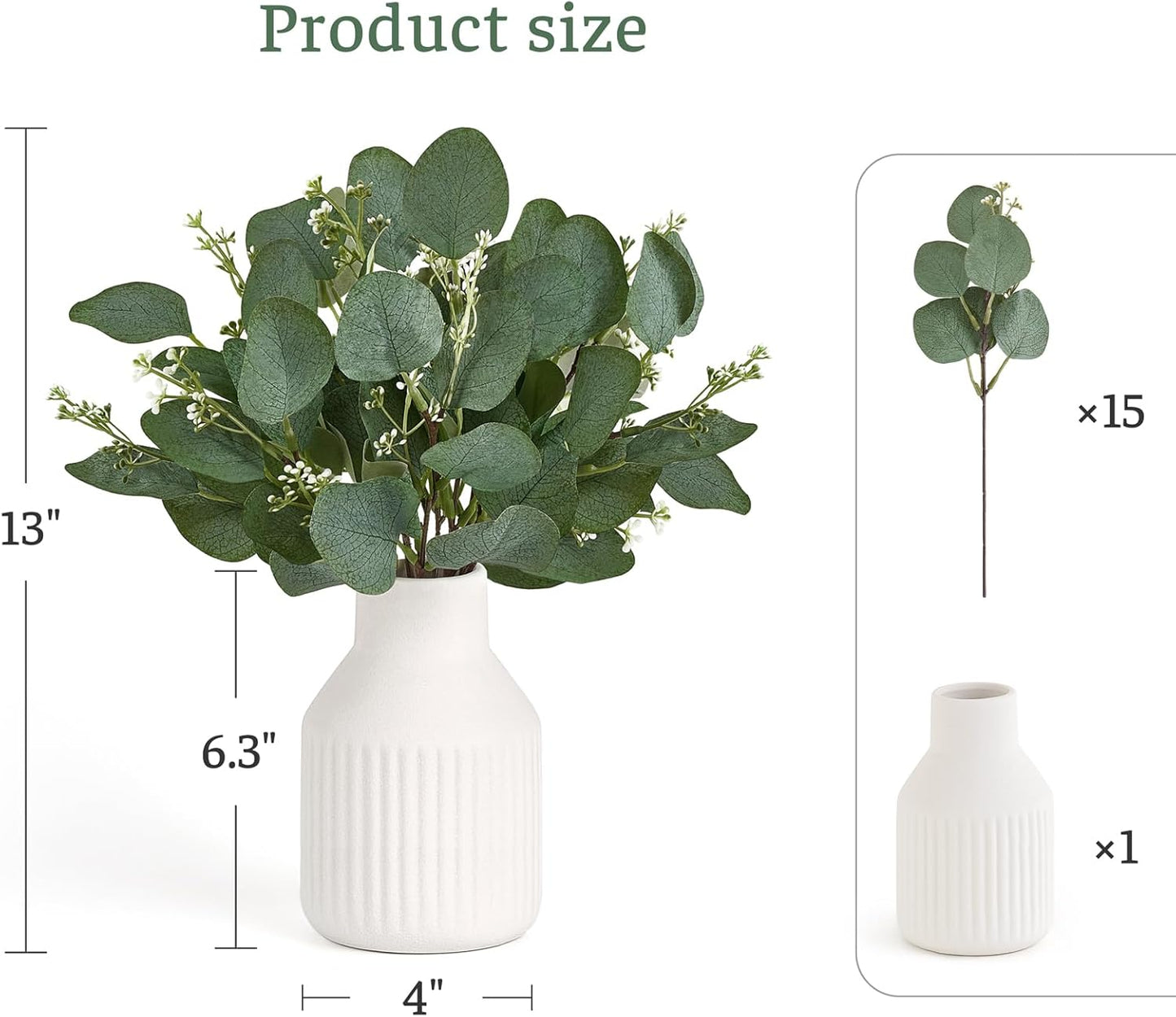 Dahey Artificial Eucalyptus Stems in Small Ceramic Vase Centerpiece Table Decorations Modern Farmhouse Decor Fake Eucalyptus Plants with Vase for Bathroom Kitchen Shelf Living Room Home Decor, White