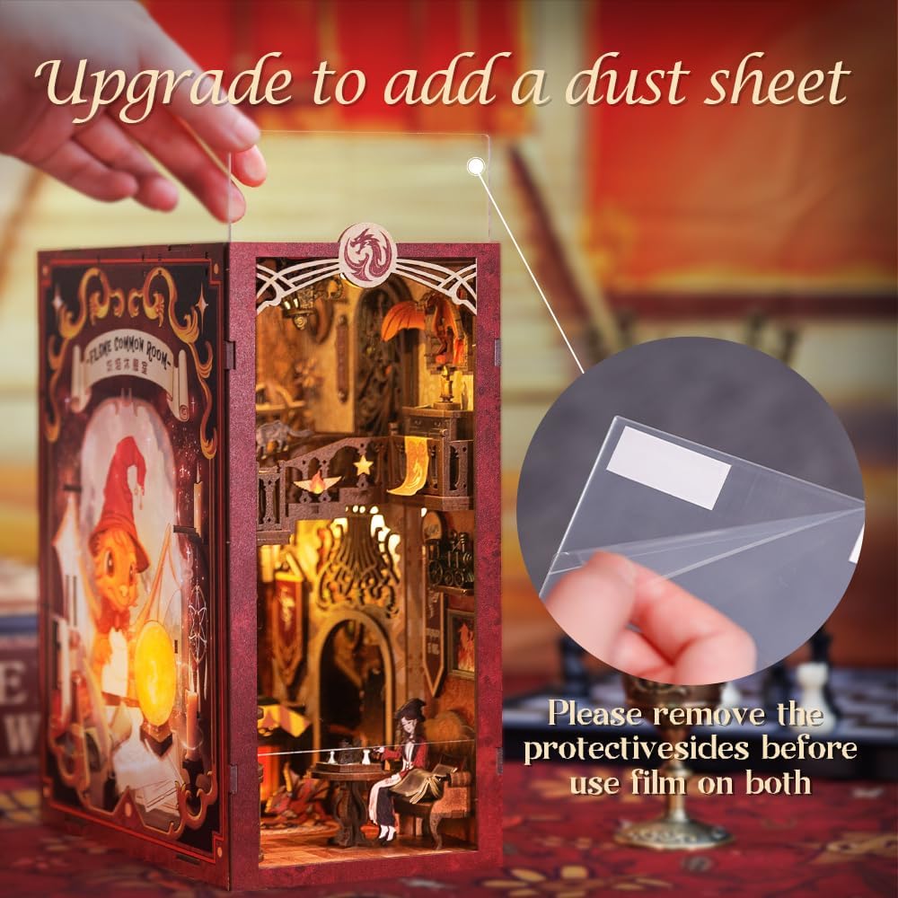 Cutefun Book Nook Kit,3D Wooden Puzzle Bookends,Miniature house kit with dust cover,Bookends Kit with LED Lights,DIY Dollhouse Bookend Tiny House for Adults,Birthday Easter Home Decor for Teens Adults