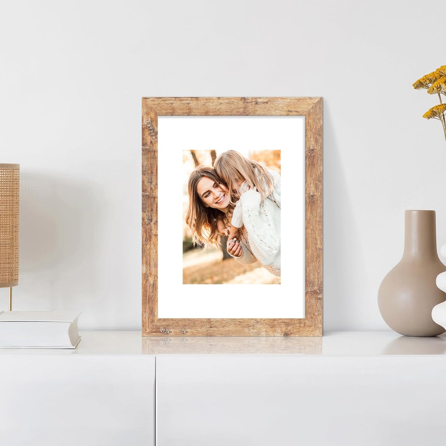 iRahmen 9x12 Picture Frame Set of 4 with Tempered Glass, Rustic Brown Frame Display 6x8 Pictures with Mat or 9 x 12 Without Mat, Wooden 9 x 12 Photo Frame for Wall Mount and Tabletop Display