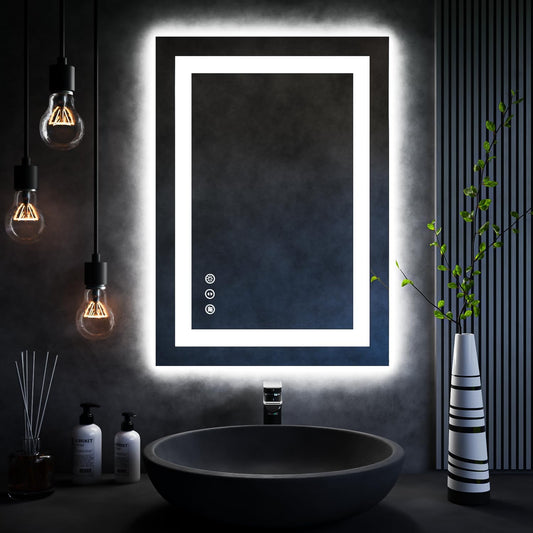 ISKM 20'' x 28'' LED Mirror for Bathroom Lighted Vanity Mirror for Wall Front Lights + Backlit LED Bathroom Mirror Anti-Fog Tempered Glass ETL Listed