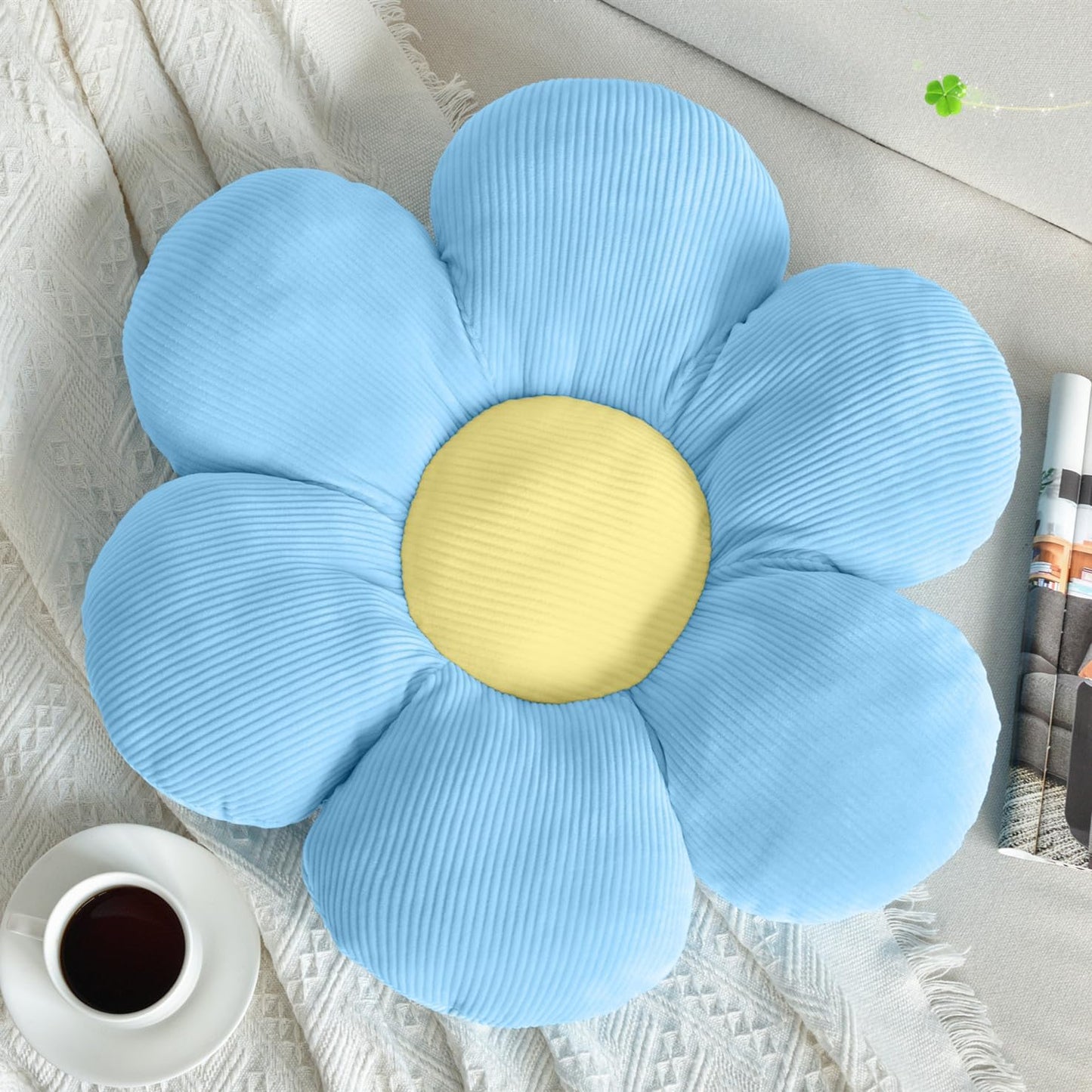 Flower Shaped Throw Pillow - Blue Flower Plush Throw Pillow for Floor Seating Cushions
