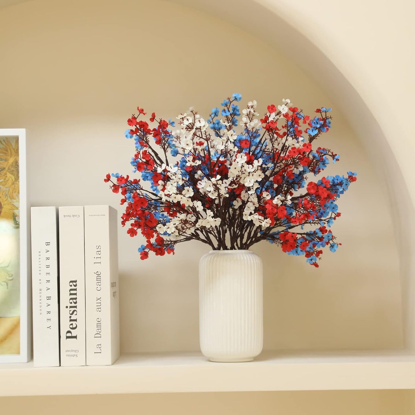 Hananona 10 Pcs 4th of July Flowers Artificial Babys Breath Fake Silk Patriotic Flowers for Independence Day Home Decor Floral Arrangement Table Centerpieces (10, Mix)