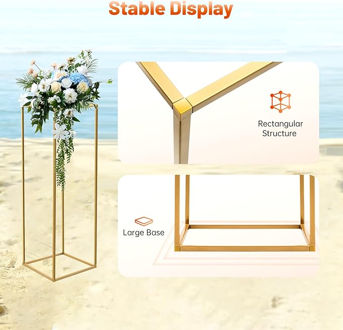 5 Pcs Metal Flower Stand for Wedding Centerpieces Stand Column Vases Wedding Flower Stand Rectangular Geometric Gold Centerpieces Stands for Wedding Decorations Home Party Event (5Pcs 31.49inch)