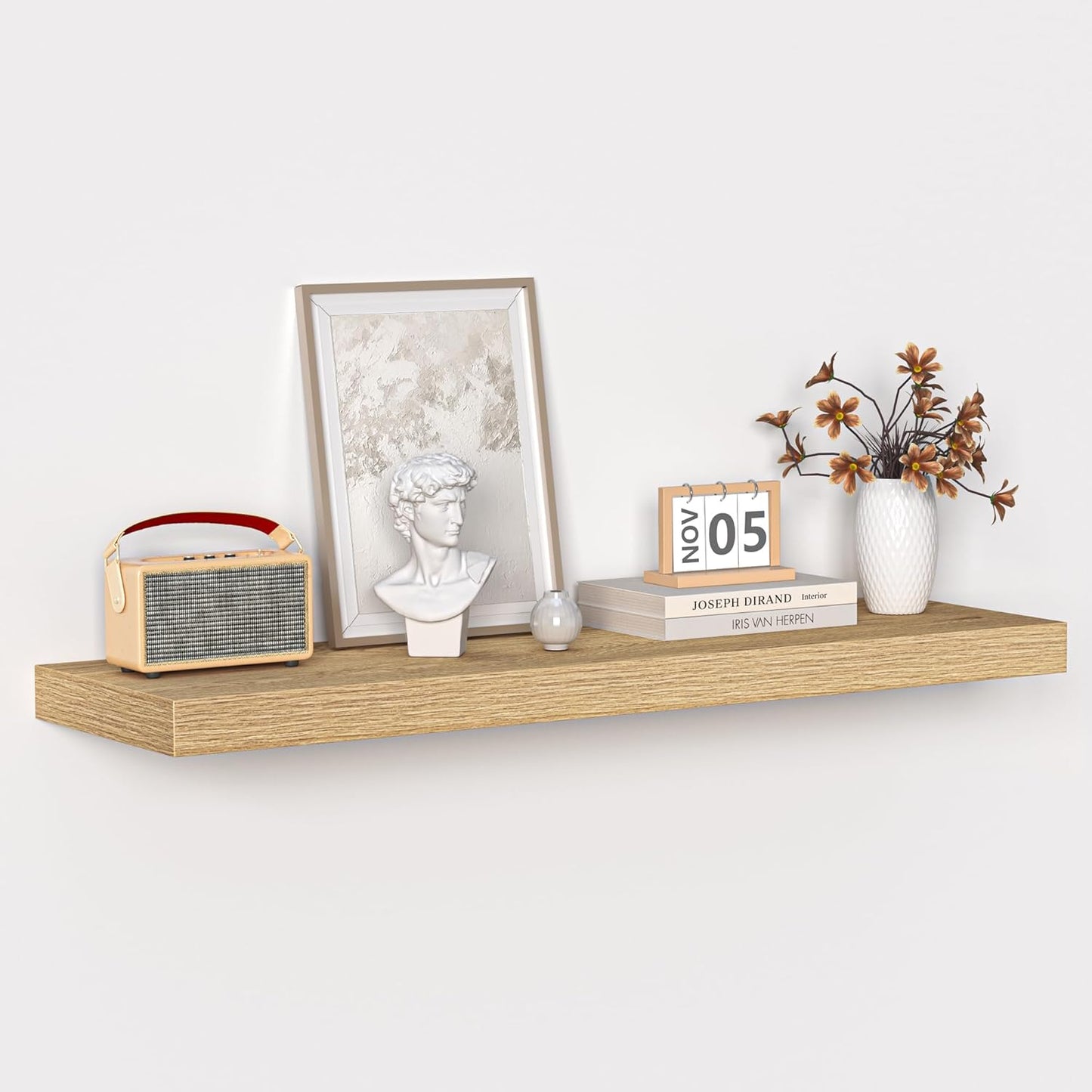 Fun Memories Floating Shelves - 10.3 Inch Deep Wall Shelf for Decor & Storage - Wall Mounted Display Shelving with Invisible Heavy-Duty Metal Bracket - 36"x 10.3"x1.8" 1Pack, Oak