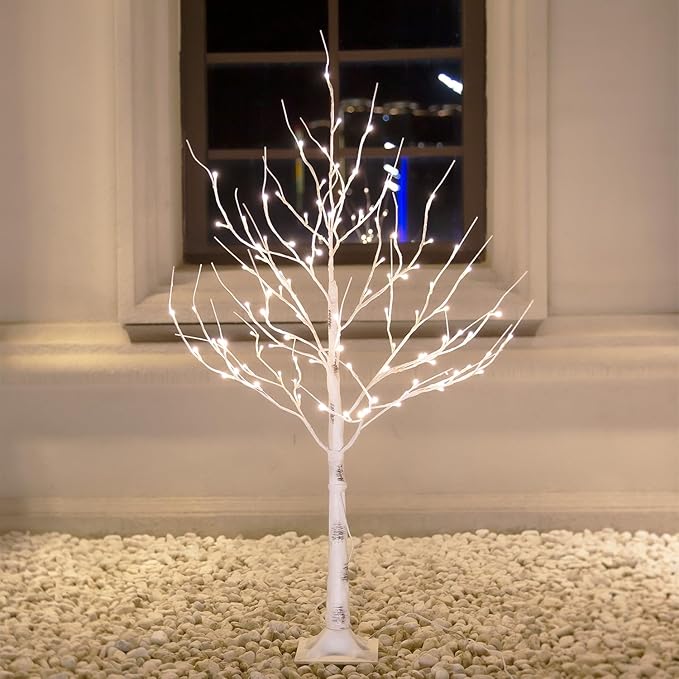 3ft Lighted Birch Tree with 64 Warm White LED Lights for Holiday Decor - Realistic Design, UL Certified, Dimmable, Waterproof - Ideal for Indoor and Outdoor Decoration