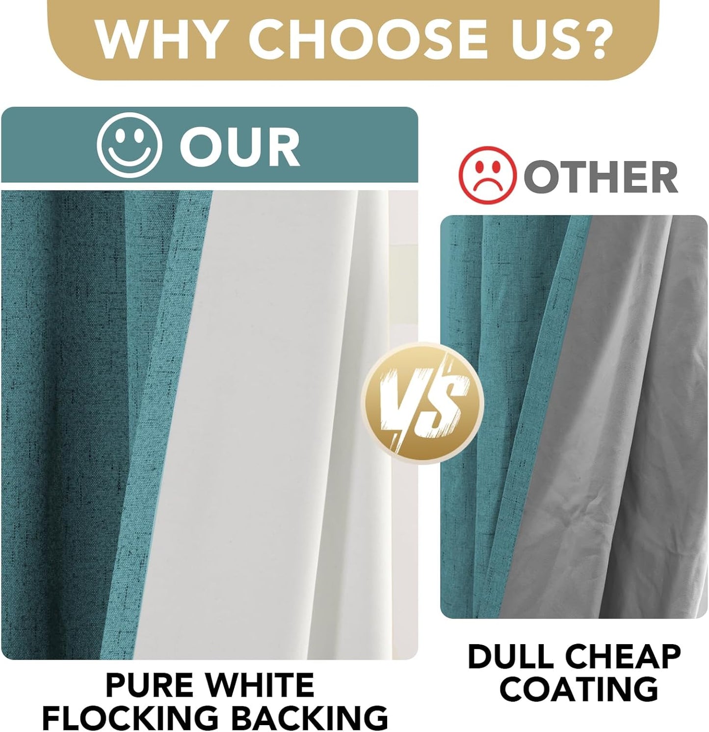 H.VERSAILTEX Primitive Linen Curtains 100% Blackout Curtain Drapes Burlap Fabric Curtains with White Thermal Insulated Liner, Grommet Top Curtain Living Room/Bedroom (2 Panels, 42 x 45 Inch, Teal)