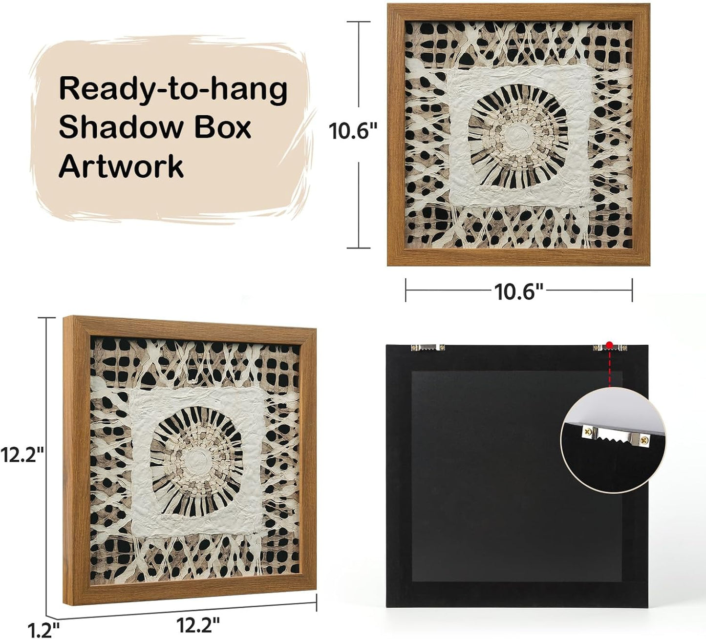 FOLKOR Boho Wall Art Living Room Decor, 12" Abstract Framed Artwork, Handmade Rice Paper Shadow Box Wall Hanging Sculpture for Contemporary Home Office Bedroom Coffee Shop