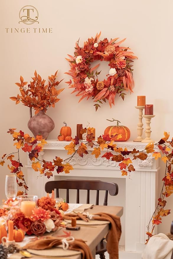 TINGE TIME Roses Artificial Flowers Orange Faux Flowers Bulk for DIY Bridal Wedding Bouquets Baby Shower Fall Centerpiece Table Home Decorations