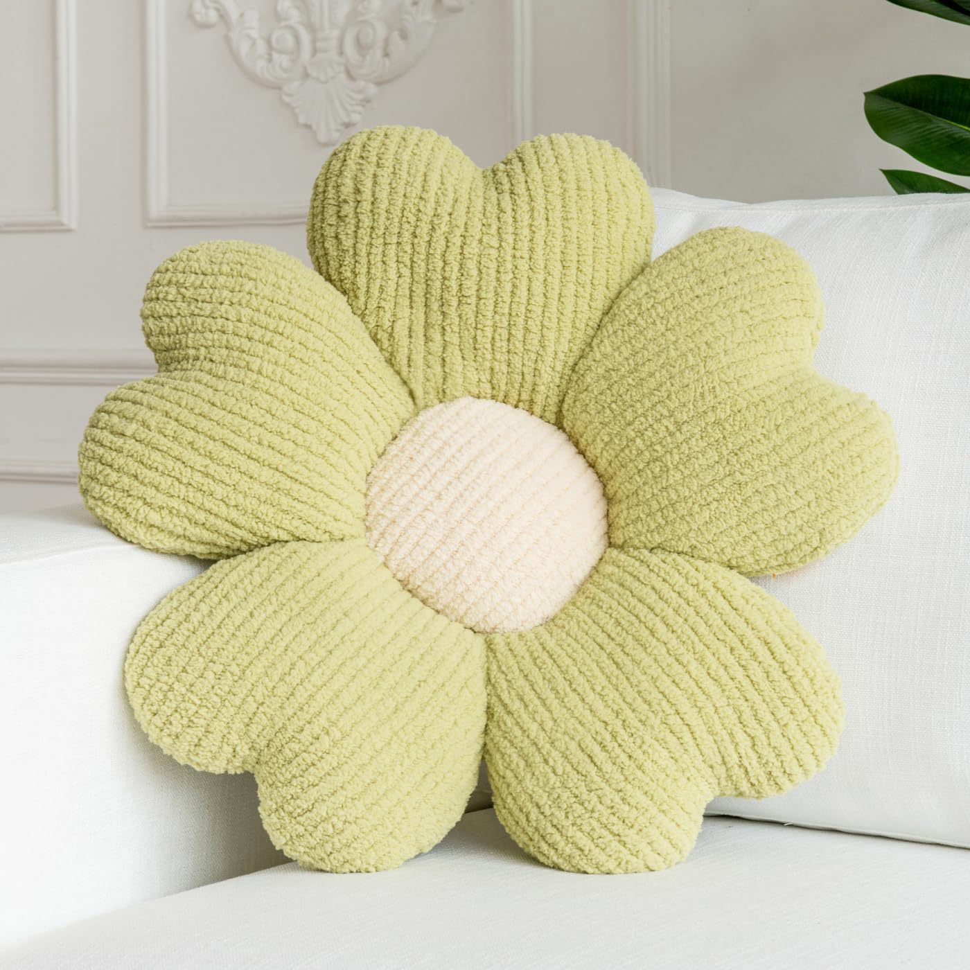 Flower Pillow, Flower Shaped Throw Pillow, 19.7" Grass Green Preppy Pillows Cute Decorative Seat Cushion Aesthetic Pillows for Bed Floor Couch Chair